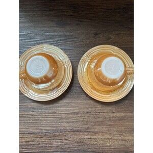 Fire King MCM Retro Peach Lustre OvenWare ThreeBands TeaCup 8 oz Saucer Granny